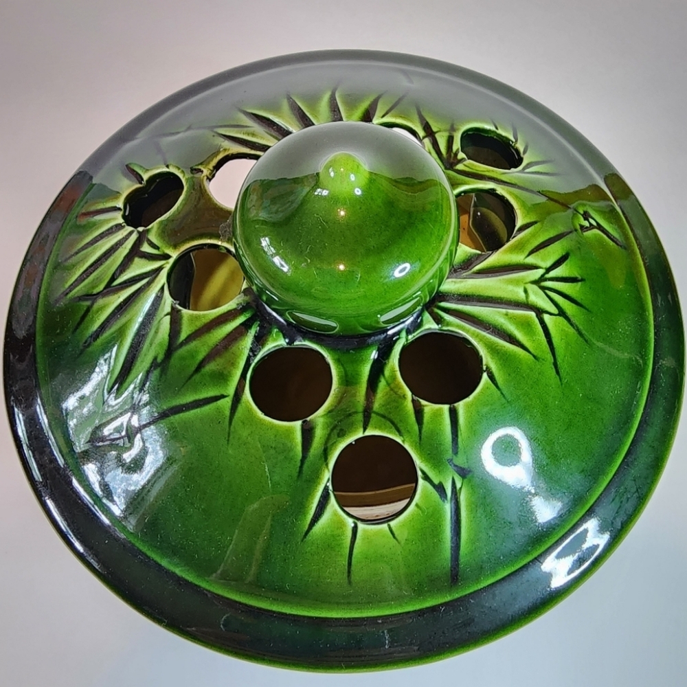 Vntg Majolica Flower Frog Asian Pagoda Style - Picture 4 of 11